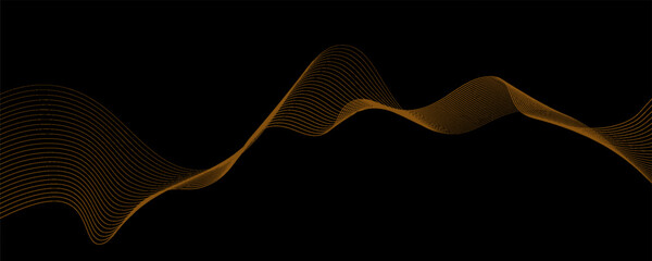 Gold abstract waves background. Golden curve lines vector illustration isolated on black. Luxury glitter shiny swirl pattern. Elegant modern fashion design element.
