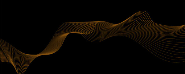 Gold abstract waves background. Golden curve lines vector illustration isolated on black. Luxury glitter shiny swirl pattern. Elegant modern fashion design element.