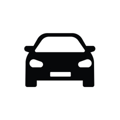 Front view of a black car icon on a white background. Simple and modern vehicle silhouette for use in maps, parking signs, transport apps, and automotive-related visuals.