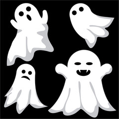 Halloween ghosts, cute ghost, Foggy figures with spooky faces.
