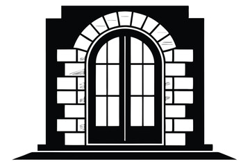 Ornate Arched Doorway with Stone Surround in Striking Black and White Sketch Style