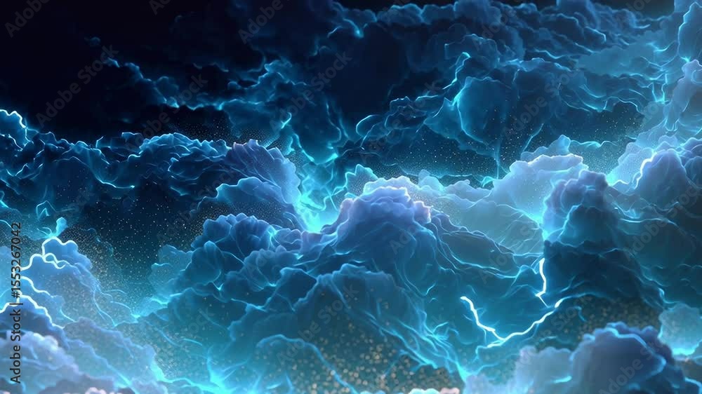 Poster abstract blue energy cloudscape - a mesmerizing digital video of glowing blue clouds, illuminated wi