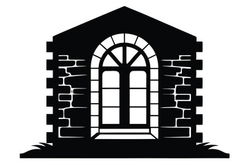 Fototapeta premium Silhouette of Stone Building with Arched Window and Double Doors Vector Illustration