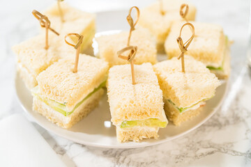 Close-Up of Mini Cucumber Sandwich with Pick