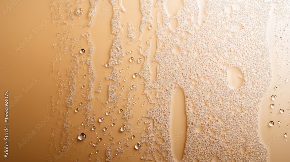 Poster beautiful water droplets creating intricate patterns on a smooth brown surface, symbolizing clarity 