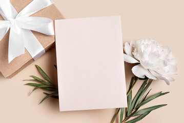 Greeting blank card mockup with floral design