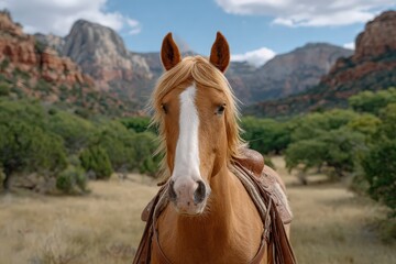 Obraz premium POV Shot from Horseback Looking Over Landscape with Mountains