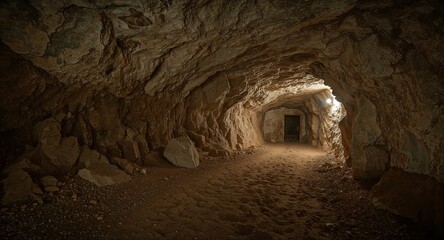 Underground military command base hidden beneath rocky desert terrain
