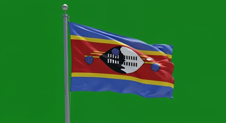 Eswatini's National Flag Waves Proudly Against a Vibrant Green Screen
