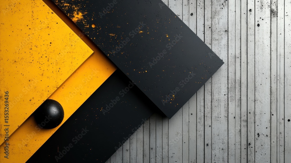 Poster an abstract design featuring overlapping black and yellow shapes, creating an eye-catching visual co