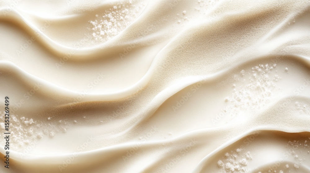 Poster this image features an abstract, creamy surface with soft waves and tiny sugar crystals, inviting vi
