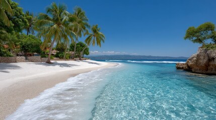 Fototapeta premium Tropical Beach with White Sand and Crystal Clear Turquoise Water