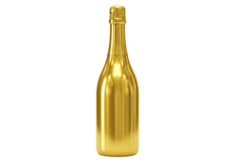Isolated Golden Champagne Bottle Shiny