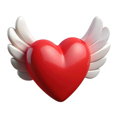 3D Heart with wings on transparent background