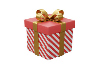 Isolated Gift Box with Red Stripes Golden Bow Surprise