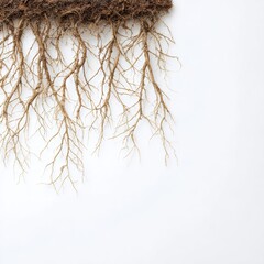 Detailed view of bare roots against clear white backdrop showcasing botanical texture root structure growth