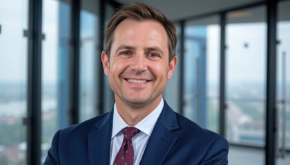Fototapeta premium Business executive portrait modern office professional photo urban environment focused viewpoint