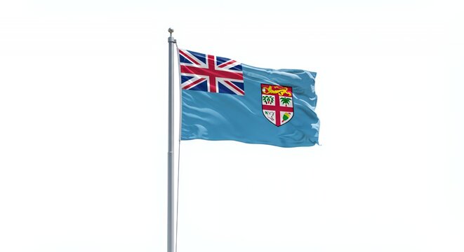 Fiji's Blue Ensign Waves Proudly Against a Crisp White Sky - Powered by Adobe
