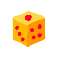Rough Handdrawn Distorted Yellow Dice with Red Dots Illustration