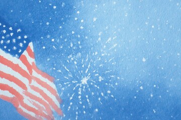Obraz premium Celebration of American Independence Day with fireworks illuminating the sky and the USA flag waving proudly in the background