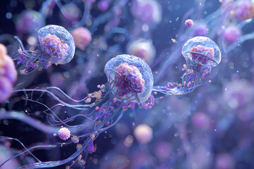 Colorful jellyfish floating gracefully in water.