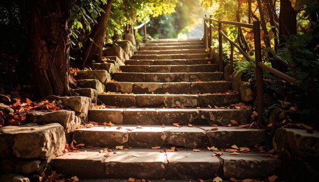 Stone Steps in Autumn Forest