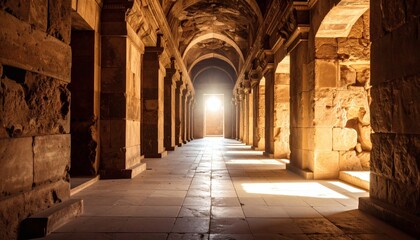 Fototapeta premium Ancient Stone Hallway with Light