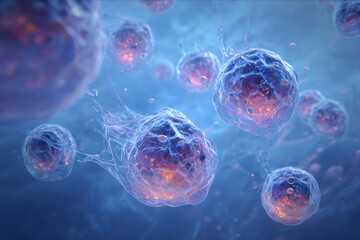 Abstract depiction of vibrant microbial cells.