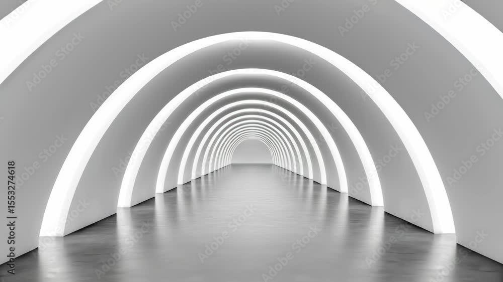 Poster modern illuminated archway tunnel - a long, perspective view of a futuristic tunnel with multiple il