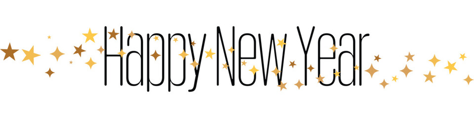 Happy new year banner with gold stars confetti