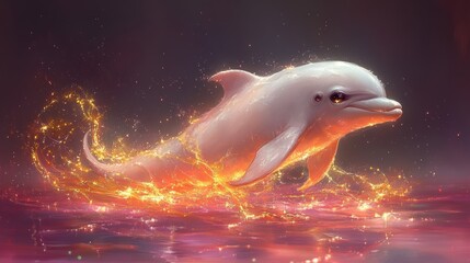 Ethereal Aquatic Dolphin Graceful Marine Creature in Mystical Golden Light Glowing Ocean Surreal Underwater Theme