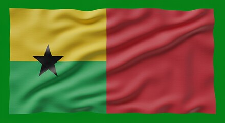 Guinea-Bissau's vibrant flag billows proudly, its rich colors and star symbolizing national identity.