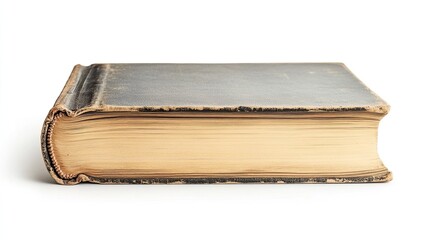 Hardcover dirty old book isolated on a white background, representing history, literature, or vintage themes.