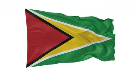 Obraz premium Guyana's vibrant flag billows proudly, a symbol of national pride and independence.