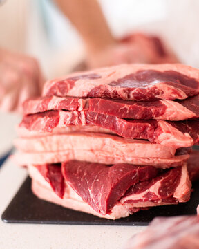 a pile of Australian rump beef steaks