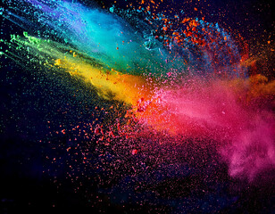 colorful rainbow holi paint color powder explosionon black  background