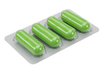 Isolated Four Green Capsule Pills in Blister Pack