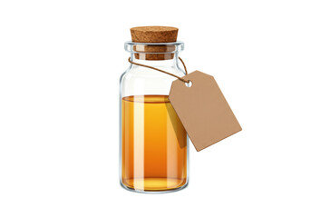 Isolated Small Glass Bottle with Golden Liquid and Blank Brown Label