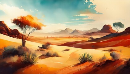 abstract art of australia landscape watercolor style desert nature background 3d illustration