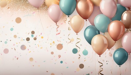 pastel balloons and confetti on white background perfect for celebrations and special events