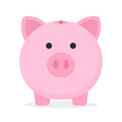 the image presents a cartoon rendering of a pink animal figure set against a solid black background. the figure has a coin slot on the top and two small, round, black eyes