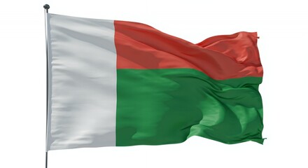 Madagascar's vibrant flag billows proudly in the wind, a symbol of national pride.