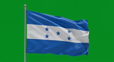 Honduras' vibrant flag billows proudly against a crisp green screen.