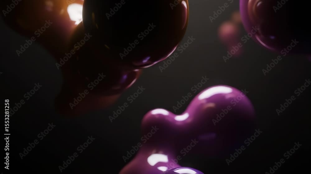 Poster abstract fluid blob motion, glossy shapes morphing with light and shadow on a blurred background