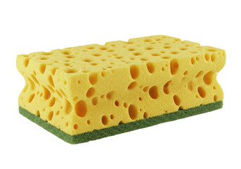 Isolated Yellow Sponge for Cleaning with Green Scrubbing Pad