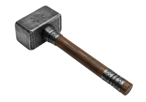 Isolated Thor Hammer Mjolnir with Norse Carvings Design