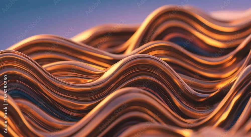 Poster abstract golden waves video: mesmerizing 3d render of fluid lines with dynamic light and shadow
