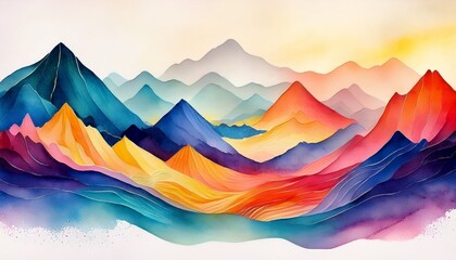 abstract watercolor landscape depicting colorful mountains with gradual blending and artistic design