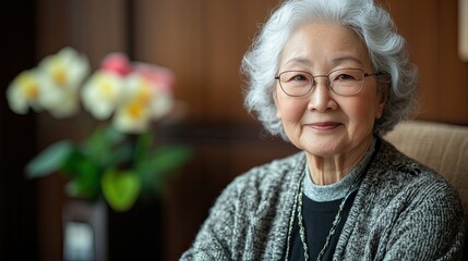 Elderly Asian woman with Alzheimer sitting alone at home, capturing the emotional impact of aging and dementia care.