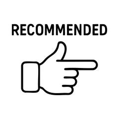 Recommended icon with pointing hand gesture for featured item or suggestion label